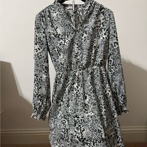 H&M Monochrome Floral Long Sleeve Dress